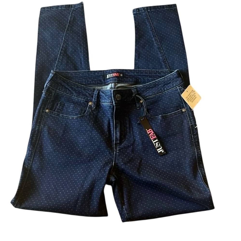 Just Fab skinny jeans size 29 dark denim w/ white pin dots #10139